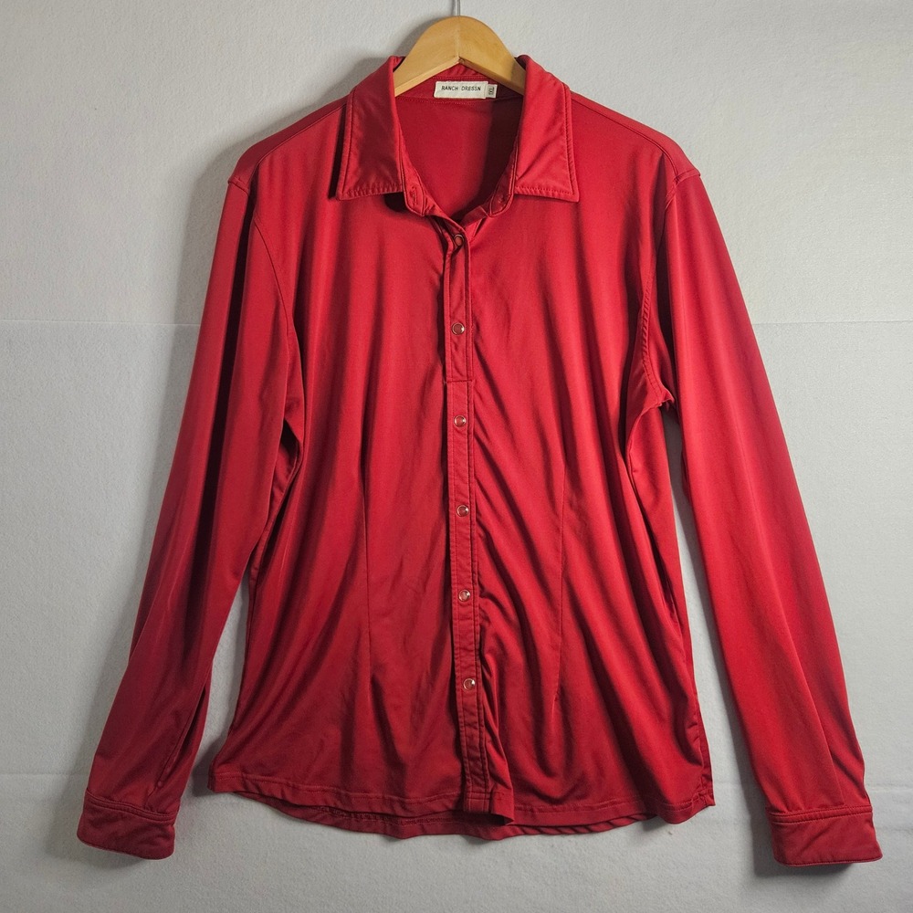 Ranch Dressn Womens 1XL Red Performance Western Show Shirt Long Sleeve Stretch